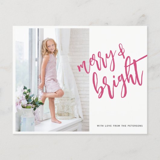 Vrolijk roze kerstfotokaart (Voorkant)