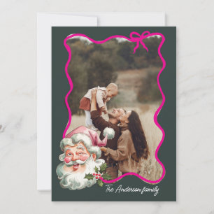 Vrolijk Roze Kerstman retro Foto Feestdagenkaart