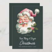Vrolijk Roze Kerstman retro waterverf Feestdagenkaart (Voorkant / Achterkant)