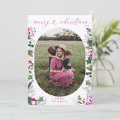 Vrolijk & Roze Ovaal Foto Vrolijk Kerstfeest Kaart (Staand voorkant)