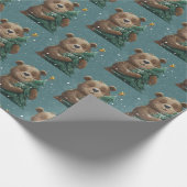 Vrolijk Schattige Beer knuffelen kerstboom Cadeaupapier (Hoek)