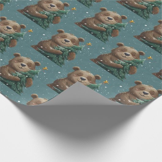 Vrolijk Schattige Beer knuffelen kerstboom Cadeaupapier (Hoek)