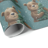 Vrolijk Schattige Beer knuffelen kerstboom Cadeaupapier (Rol Hoek)