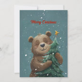 Vrolijk Schattige Beer knuffelen kerstboom Feestdagenkaart (Voorkant)