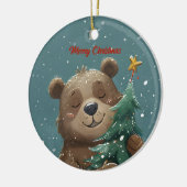 Vrolijk Schattige Beer knuffelen kerstboom Keramisch Ornament (Links)