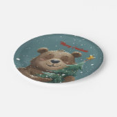 Vrolijk Schattige Beer knuffelen kerstboom Papieren Bordje (Gekanteld)