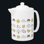 Vrolijk Schattige weericoon patroon Theepot<br><div class="desc">Schattige geïllustreerde weericonen met wolken,  regenbogen,  lachende zon en maan en sterren.</div>