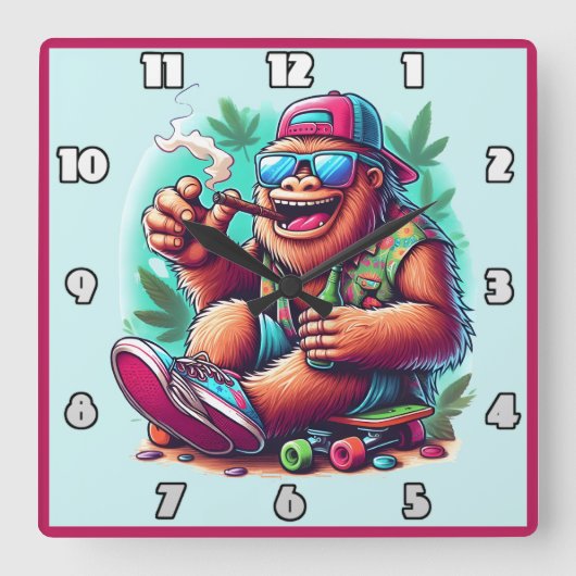 Vrolijk schepsel viert buiten vierkante klok (Voorkant)