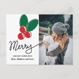 vrolijk schrift | Red Berry Kerstvakantie Foto Feestdagenkaart