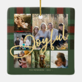 Vrolijk script familie foto collage plaid kerst keramisch ornament (Achterkant)
