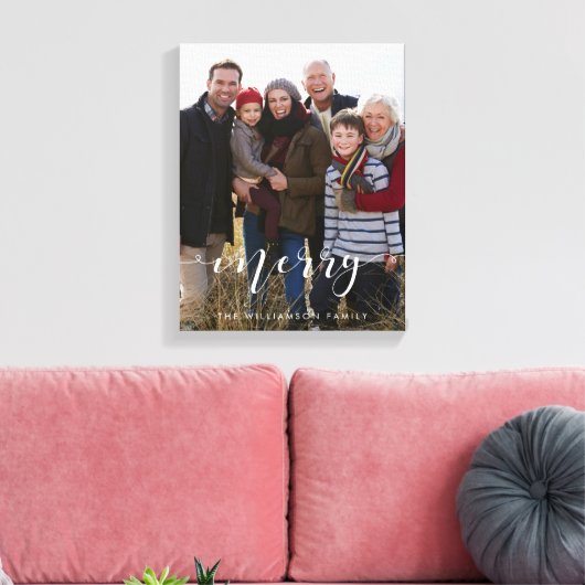 Vrolijk Script Familie Foto Kerst Keepsake Canvas Afdruk (Insitu (Woonkamer))