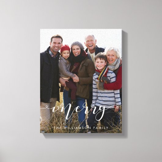 Vrolijk Script Familie Foto Kerst Keepsake Canvas Afdruk (Voorkant)