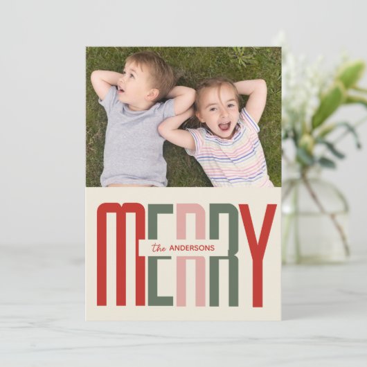 Vrolijk  script Foto Kerstmis Feestdagenkaart (Staand voorkant)