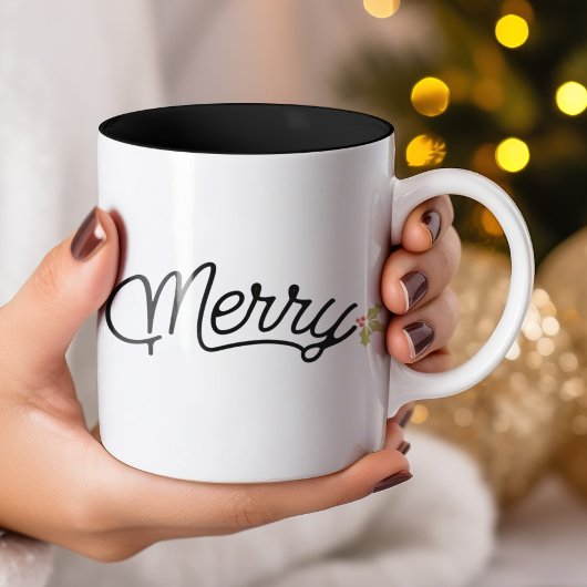 Vrolijk Script Typografie Kerstmis Tweekleurige Koffiemok