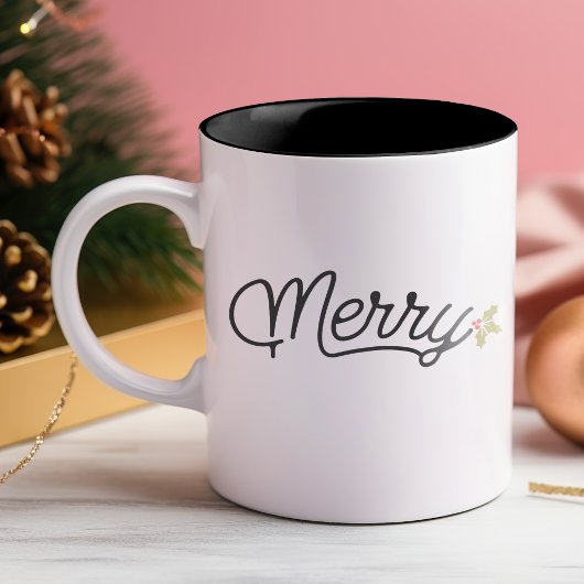 Vrolijk Script Typografie Kerstmis Tweekleurige Koffiemok