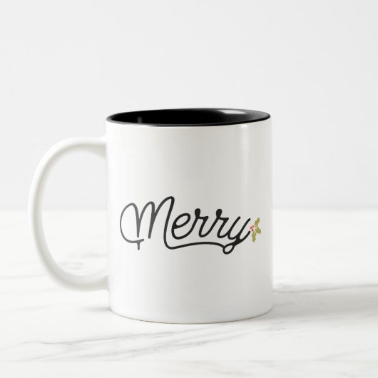 Vrolijk Script Typografie Kerstmis Tweekleurige Koffiemok (Links)