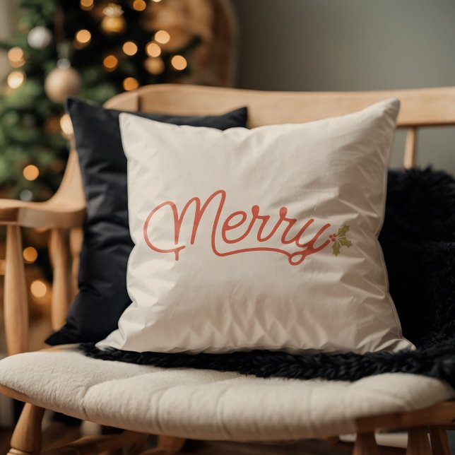 Vrolijk script typografie minimalistisch Kerstmis Kussen (Merry Script Typography Minimalist Christmas Throw Pillow)