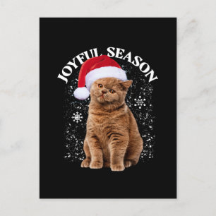 Vrolijk seizoen Santa Hat Cat Christmas Briefkaart