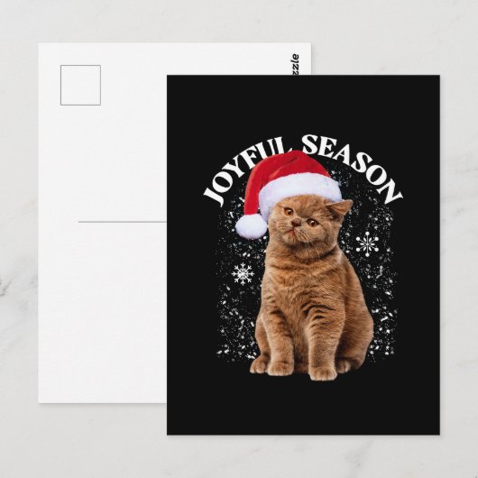 Vrolijk seizoen Santa Hat Cat Christmas Briefkaart (Voorkant / Achterkant)
