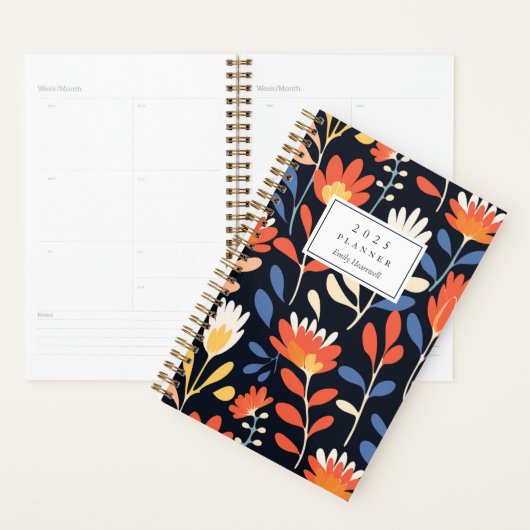 Vrolijk Sinaasappel Bloemenpatroon Gepersonaliseer Planner (Display)