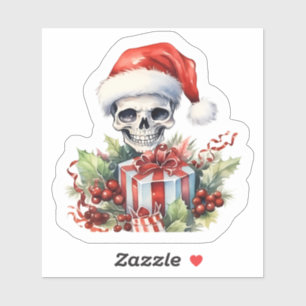 Vrolijk skelet met kerstcadeaus sticker