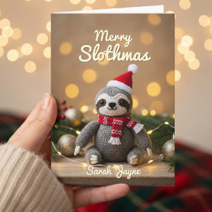 Vrolijk SloomKerst Gebreide Luiaard Kerstkaart Feestdagen Kaart