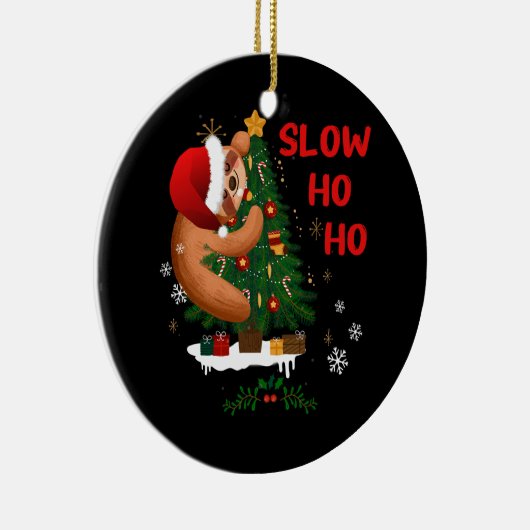 Vrolijk Slothmas Kerstluiaard Santa Hoed Slapen Keramisch Ornament (Rechts)