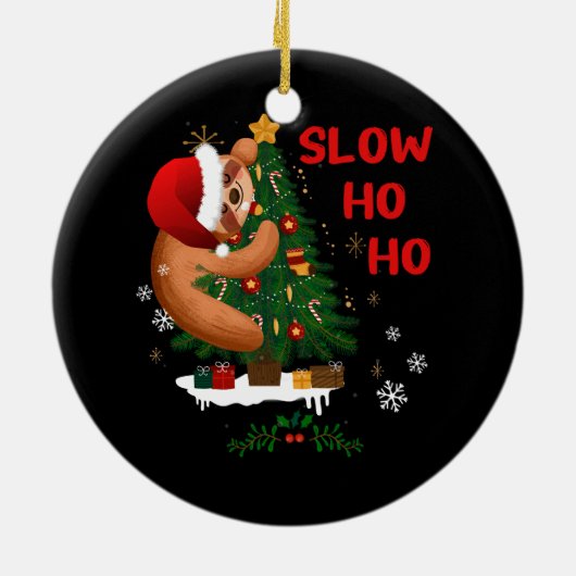 Vrolijk Slothmas Kerstluiaard Santa Hoed Slapen Keramisch Ornament (Achterkant)