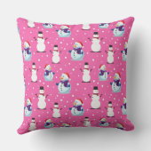 Vrolijk  Sneeuwmannen Roze Achtergrondpatroon Kussen (Achterkant)