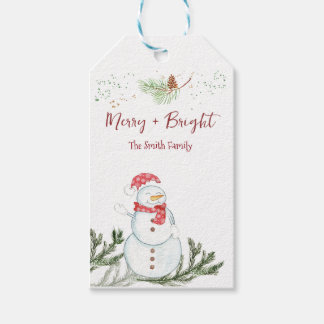 Vrolijk sneeuwpopje Kerstmis Cadeaulabel