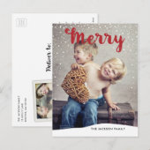 Vrolijk Sneeuwval Collectie Foto Briefkaart Rood (Voorkant / Achterkant)