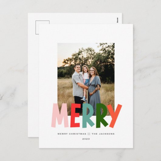 Vrolijk speels levendig kerstontwerp feestdagenkaart (Voorkant / Achterkant)