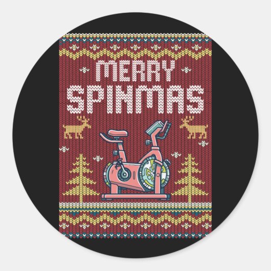 Vrolijk Spinmas Spin Bike Lelijke Kerstmis Feest Ronde Sticker (Voorkant)