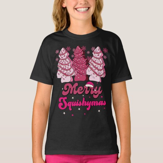Vrolijk Squishymas Roze Xmas Bomen T-shirt (Voorkant)