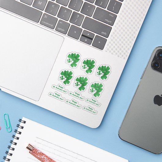 Vrolijk St. Patrick's dag. Sticker (Laptop met iPhone)