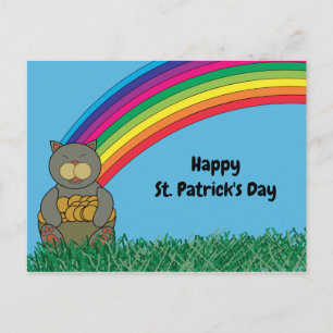 Vrolijk St. Patricks Day Cat Rainbow Pot of Gold Briefkaart