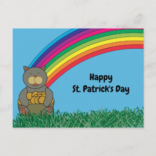 Vrolijk St. Patricks Day Cat Rainbow Pot of Gold Briefkaart (Voorkant)