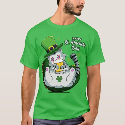 Vrolijk St. Patrick's Day. Cute Cat Funny T-shirt (Voorkant)
