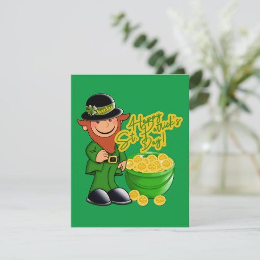 Vrolijk St. Patrick's Day. Leprechaun Gold Feestdagenkaart (Staand voorkant)