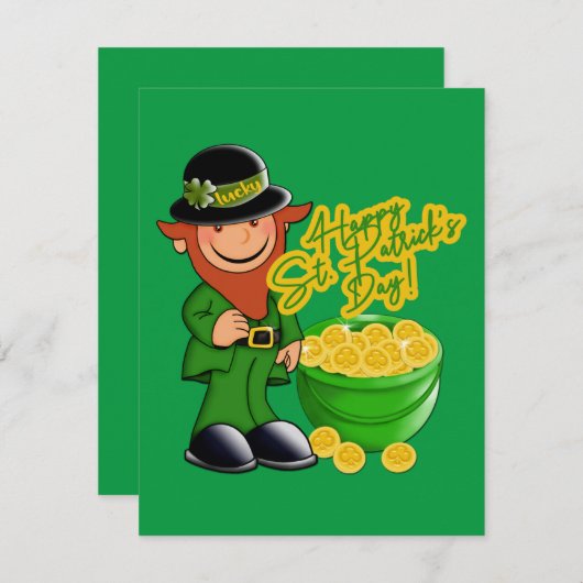 Vrolijk St. Patrick's Day. Leprechaun Gold Feestdagenkaart (Voorkant / Achterkant)