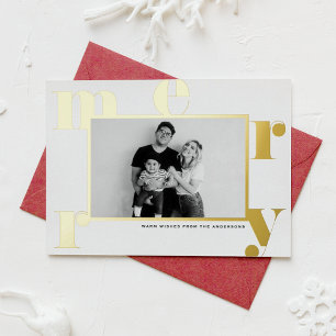 Vrolijk stoutmoedige typografie Moderne foto Kerst Folie Feestdagenkaart