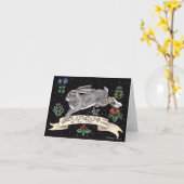 Vrolijk Succes Konijn Blank Wenskaart Kaart (Gele Bloem)