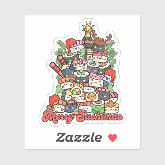 Vrolijk Sushimas Sushi Kerstmis Sticker (Vel)