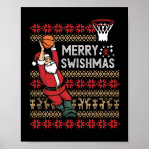Vrolijk Swishmas Basketbal Lelijke Kerst Xmas Mann Poster