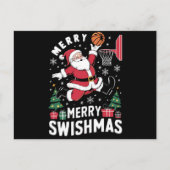 Vrolijk Swishmas Kerstmis Kerstman Spelen Basketba Feestdagenkaart (Voorkant)