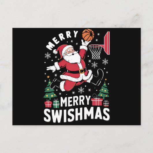 Vrolijk Swishmas Kerstmis Kerstman Spelen Basketba Feestdagenkaart (Voorkant)