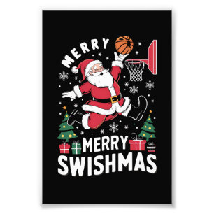 Vrolijk Swishmas Kerstmis Kerstman Spelen Basketba Foto Afdruk