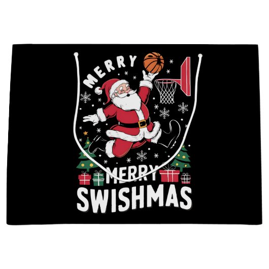 Vrolijk Swishmas Kerstmis Kerstman Spelen Basketba Groot Cadeauzakje (Voorkant)