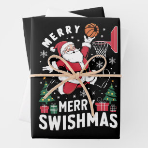 Vrolijk Swishmas Kerstmis Kerstman Spelen Basketba Inpakpapier Vel