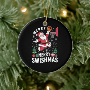 Vrolijk Swishmas Kerstmis Kerstman Spelen Basketba Keramisch Ornament